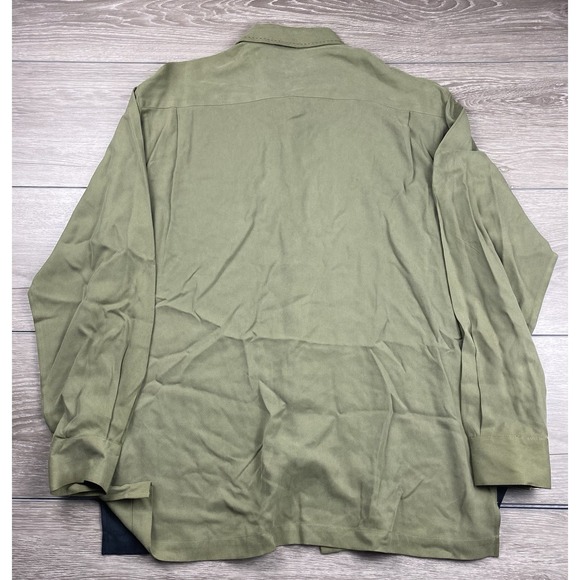 Nat Nast Mens Colorblock 100% Silk Long Sleeve Bowling Shirt Olive Black Size L - Picture 4 of 10